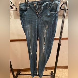 high waisted ripped skinny blue jeans